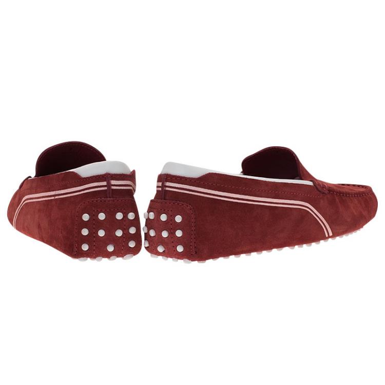 Pre Owned Tod's for Ferrari Red and White Suede Loafers Size 43