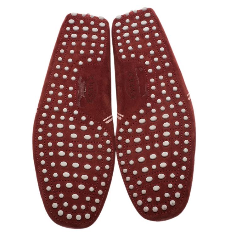 Pre Owned Tod's for Ferrari Red and White Suede Loafers Size 43