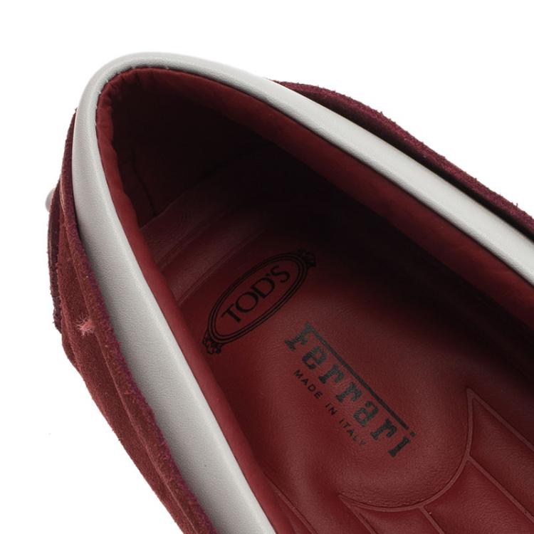 Pre Owned Tod's for Ferrari Red and White Suede Loafers Size 43