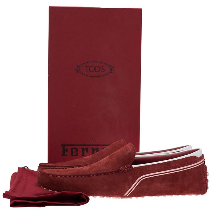 Pre Owned Tod's for Ferrari Red and White Suede Loafers Size 43