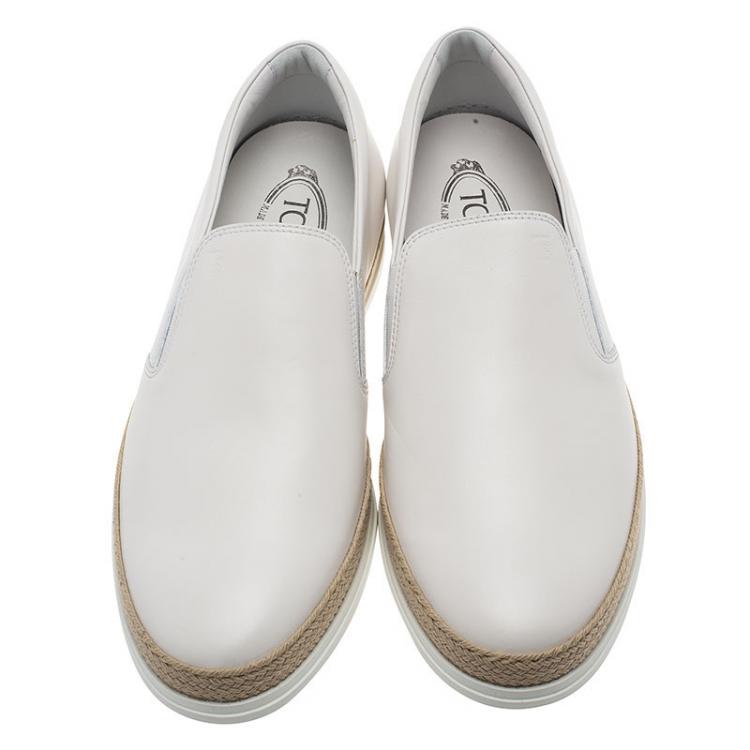 Pre Owned  Tod's White Leather Espadrille Sneakers Size 42.5