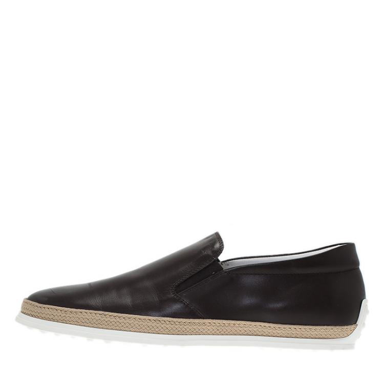 Pre Owned Tod's Brown Leather Espadrille Sneakers Size 44