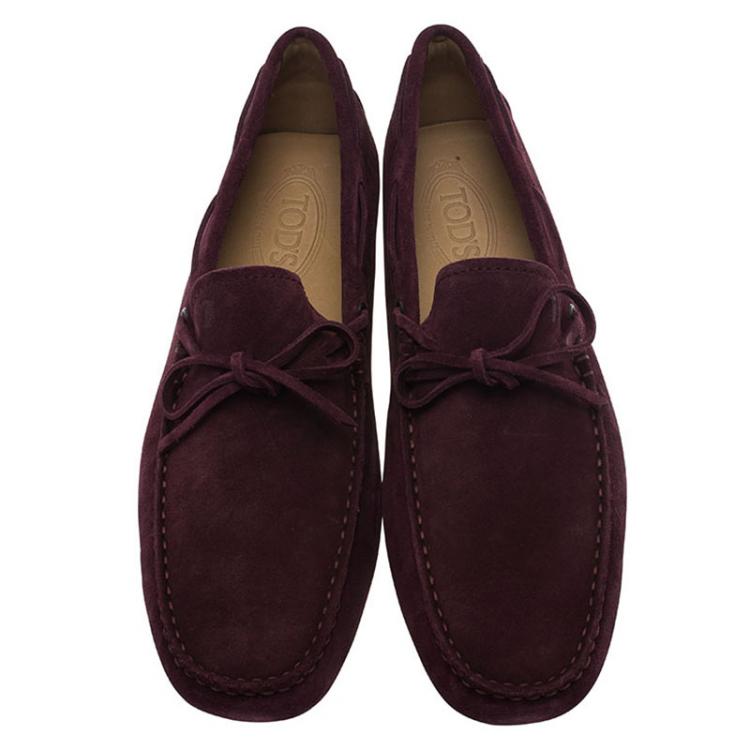Pre Owned Tod's Burgundy Suede Bow Loafers Size 42.5