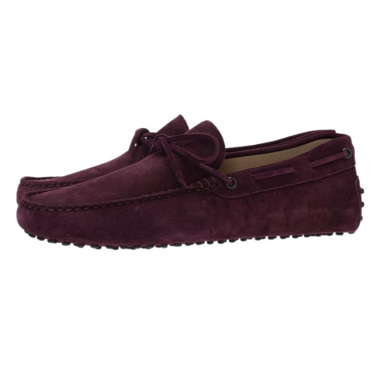 Pre Owned Tod's Burgundy Suede Bow Loafers Size 42.5