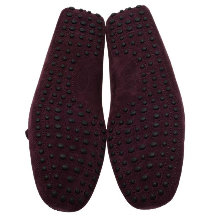 Pre Owned Tod's Burgundy Suede Bow Loafers Size 42.5