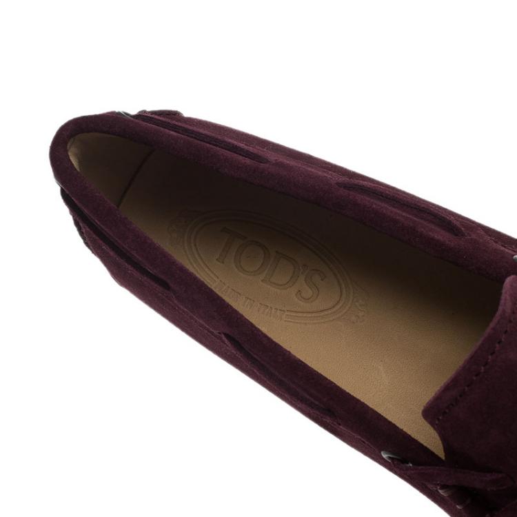 Pre Owned Tod's Burgundy Suede Bow Loafers Size 42.5