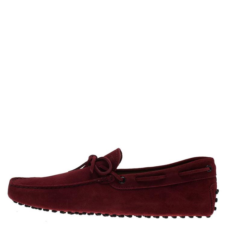 Pre Owned Tod's Burgundy Suede Bow Loafers Size 42.5
