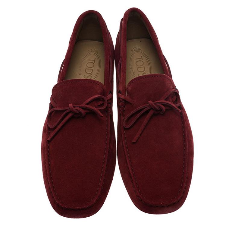 Pre Owned Tod's Burgundy Suede Bow Loafers Size 42.5