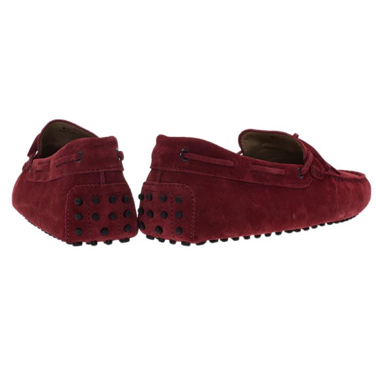 Pre Owned Tod's Burgundy Suede Bow Loafers Size 42.5