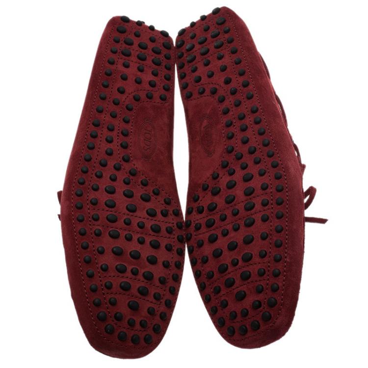 Pre Owned Tod's Burgundy Suede Bow Loafers Size 42.5