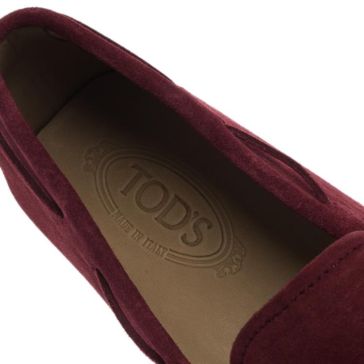 Pre Owned Tod's Burgundy Suede Bow Loafers Size 45