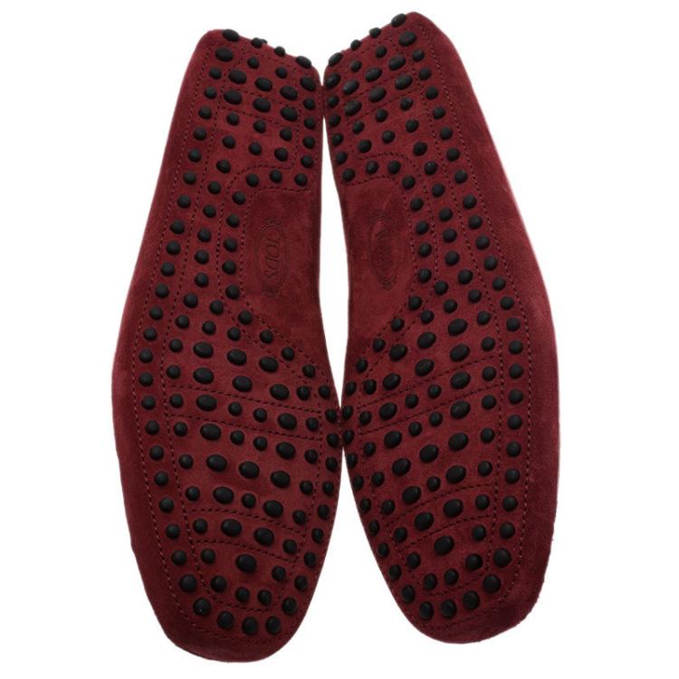 Pre Owned Tod's Burgundy Suede Bow Loafers Size 44.5