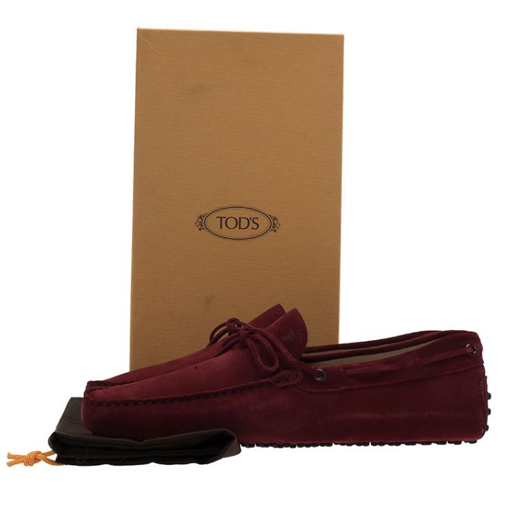 Pre Owned Tod's Burgundy Suede Bow Loafers Size 44.5
