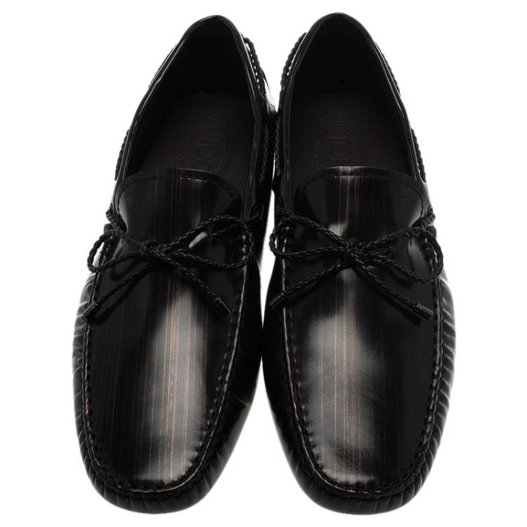Pre Owned Tod's Brown Patent Bow Loafers Size 42.5