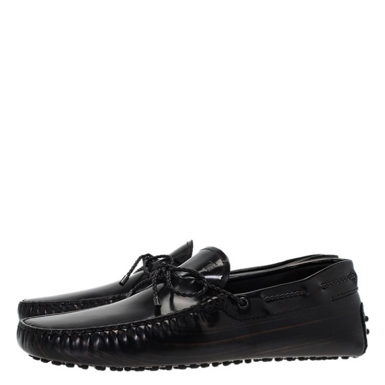 Pre Owned Tod's Brown Patent Bow Loafers Size 42.5