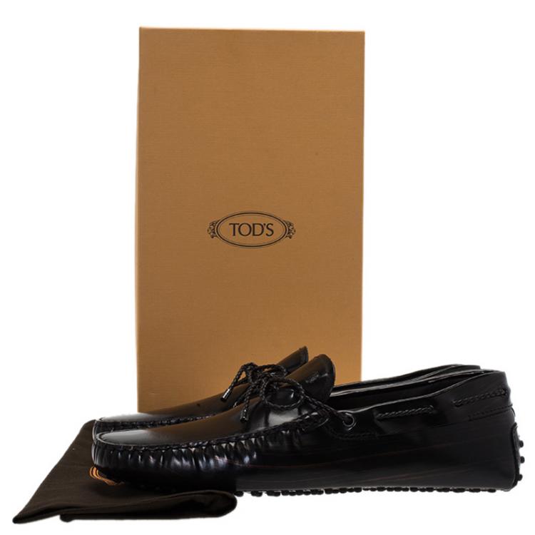 Pre Owned Tod's Brown Patent Bow Loafers Size 42.5