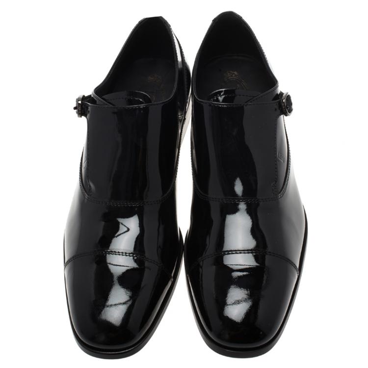 Pre Owned Tod's Black Patent Monk Strap Shoes Size 44