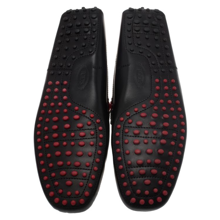 Pre Owned Tod's for Ferrari Black and Red Leather Bow Loafers Size 45