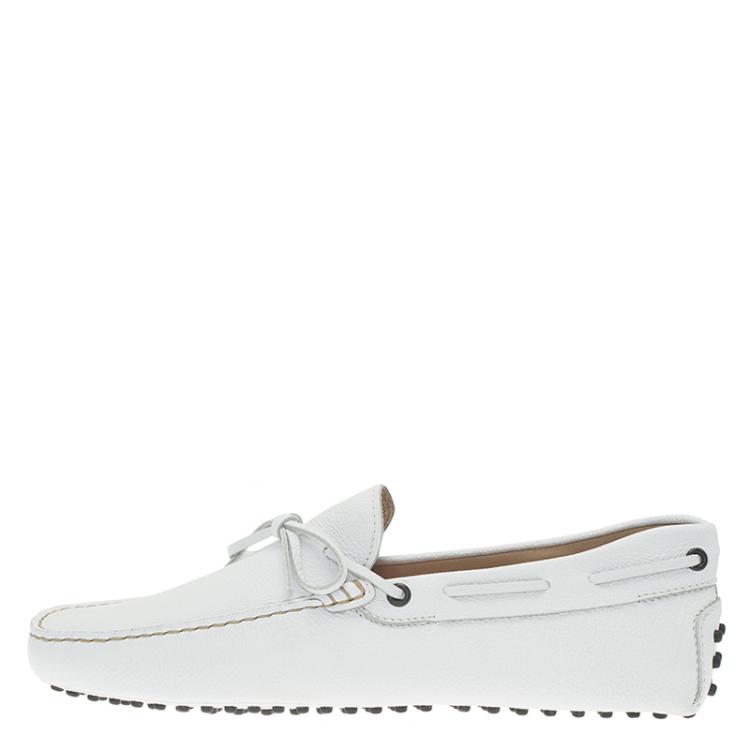Pre Owned Tod's White Leather Bow Loafers Size 42