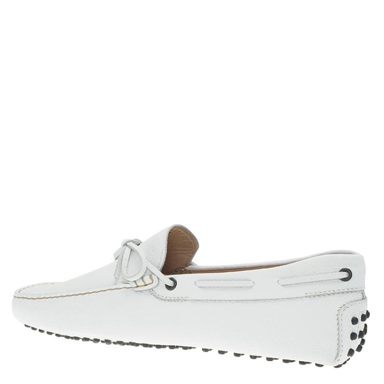 Pre Owned Tod's White Leather Bow Loafers Size 42