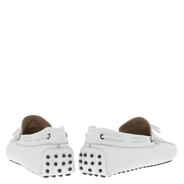 Pre Owned Tod's White Leather Bow Loafers Size 42