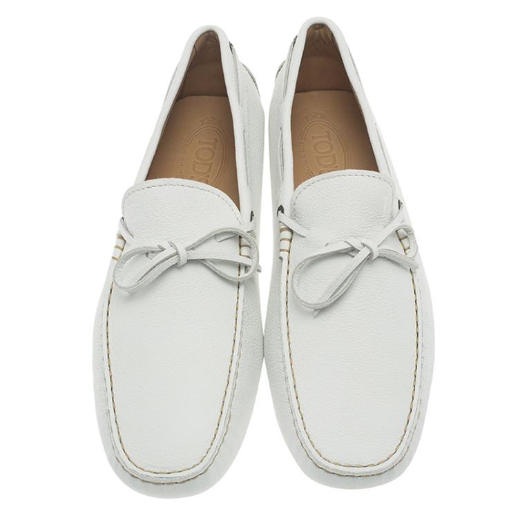 Pre Owned Tod's White Leather Bow Loafers Size 42