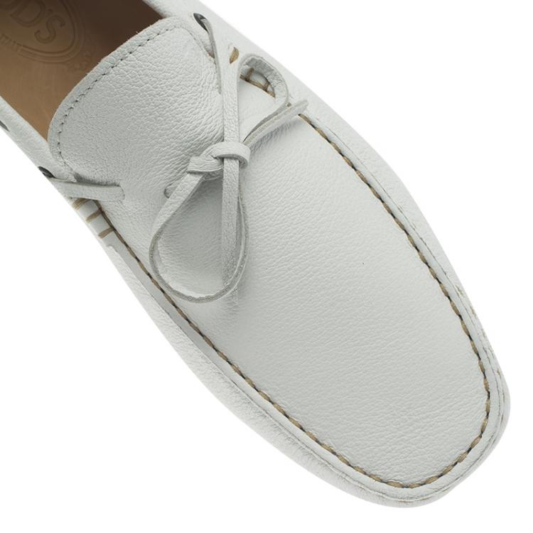 Pre Owned Tod's White Leather Bow Loafers Size 42