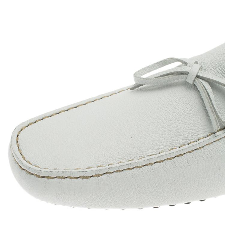 Pre Owned Tod's White Leather Bow Loafers Size 42