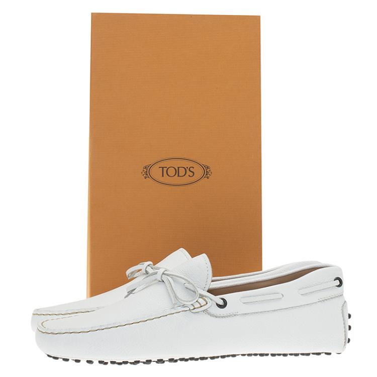 Pre Owned Tod's White Leather Bow Loafers Size 42