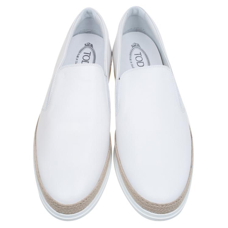 Pre Owned Tod's White Leather Espadrille Sneakers Size 47