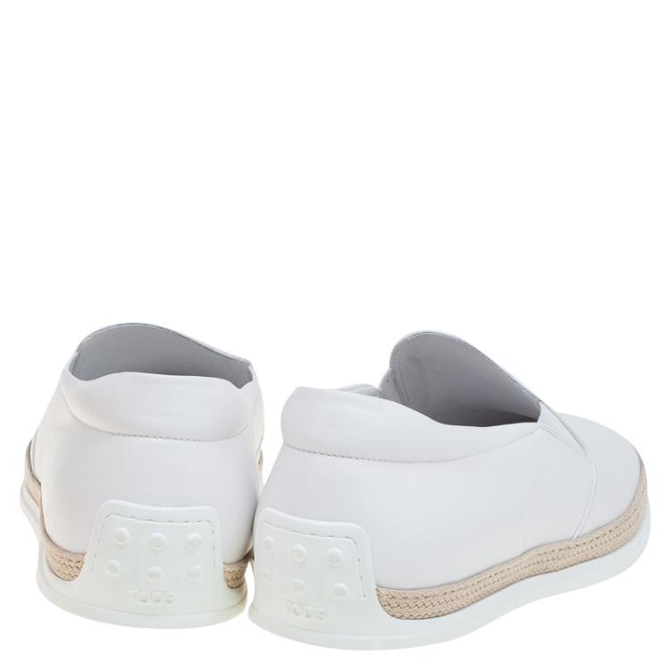 Pre Owned Tod's White Leather Espadrille Sneakers Size 47