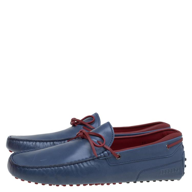 مملوكة مسبقًا Tod's for Ferrari Blue and Red Leather Bow Loafers Size 45.5