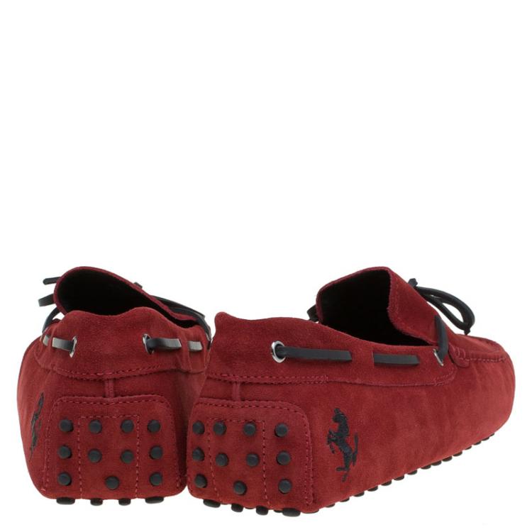 Pre Owned Tod's for Ferrari Red Suede Bow Loafers Size 44