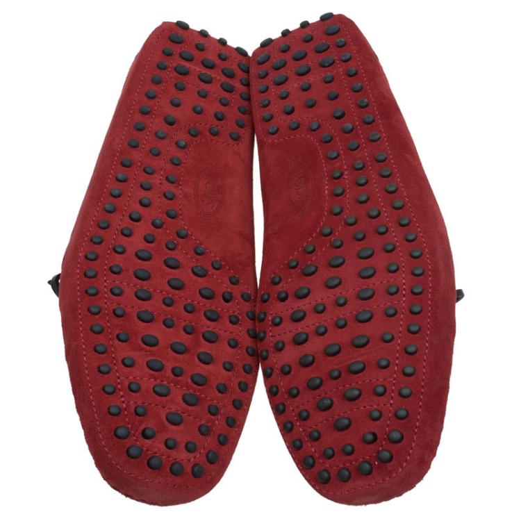 Pre Owned Tod's for Ferrari Red Suede Bow Loafers Size 44