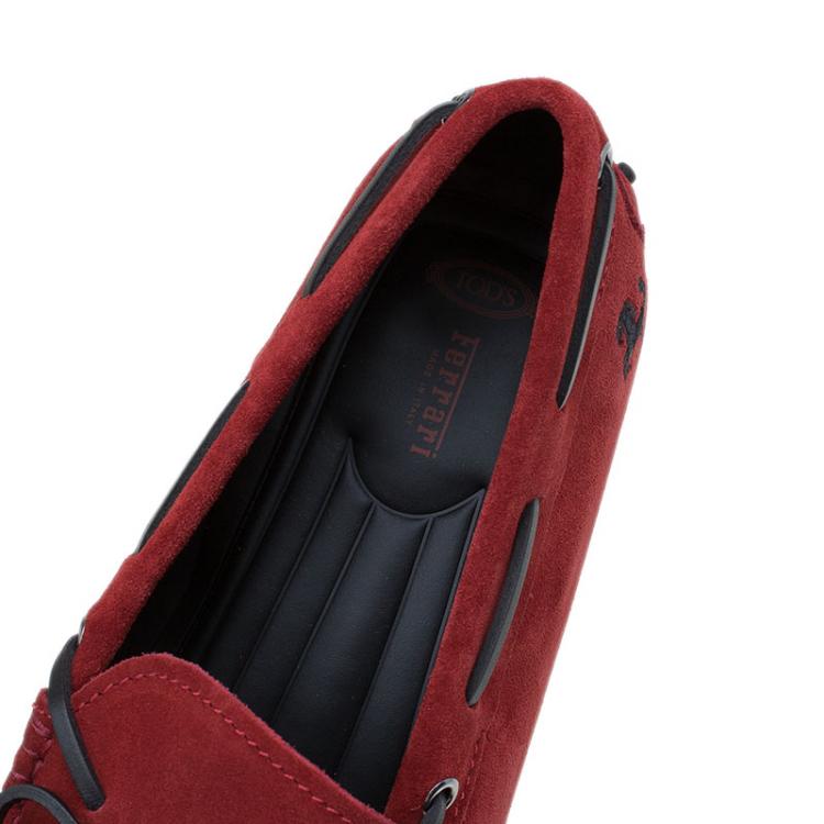 Pre Owned Tod's for Ferrari Red Suede Bow Loafers Size 44