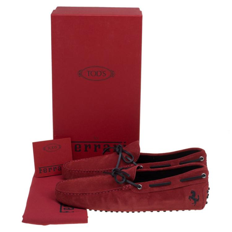Pre Owned Tod's for Ferrari Red Suede Bow Loafers Size 44