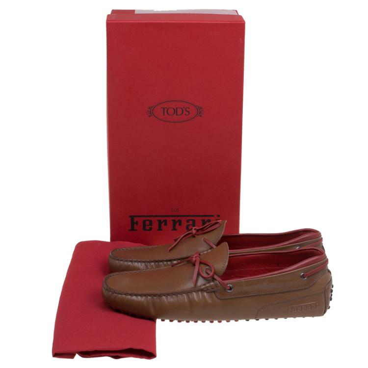 Pre Owned Tod's For Ferrari Brown Leather Bow Loafers Size 43
