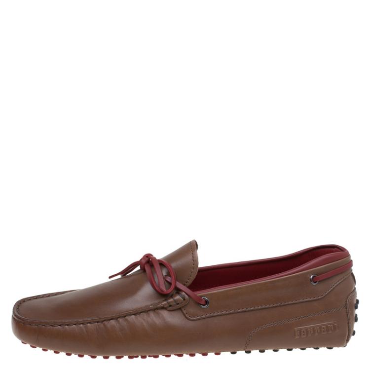 مملوكة مسبقًا Tod's For Ferrari Brown Leather Bow Loafers Size 44.5