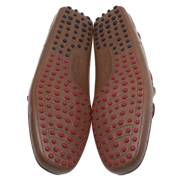 مملوكة مسبقًا Tod's For Ferrari Brown Leather Bow Loafers Size 44.5