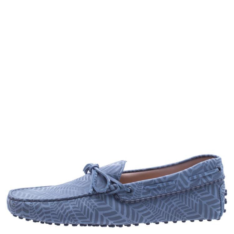 Pre Owned Tod's Grey Printed Leather Bow Loafers Size 43