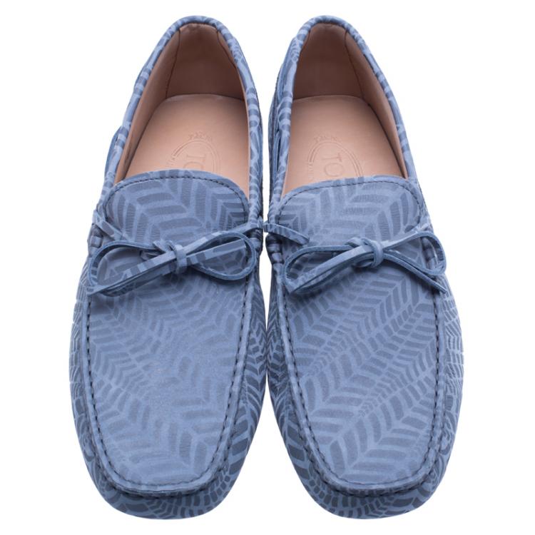 Pre Owned Tod's Grey Printed Leather Bow Loafers Size 43