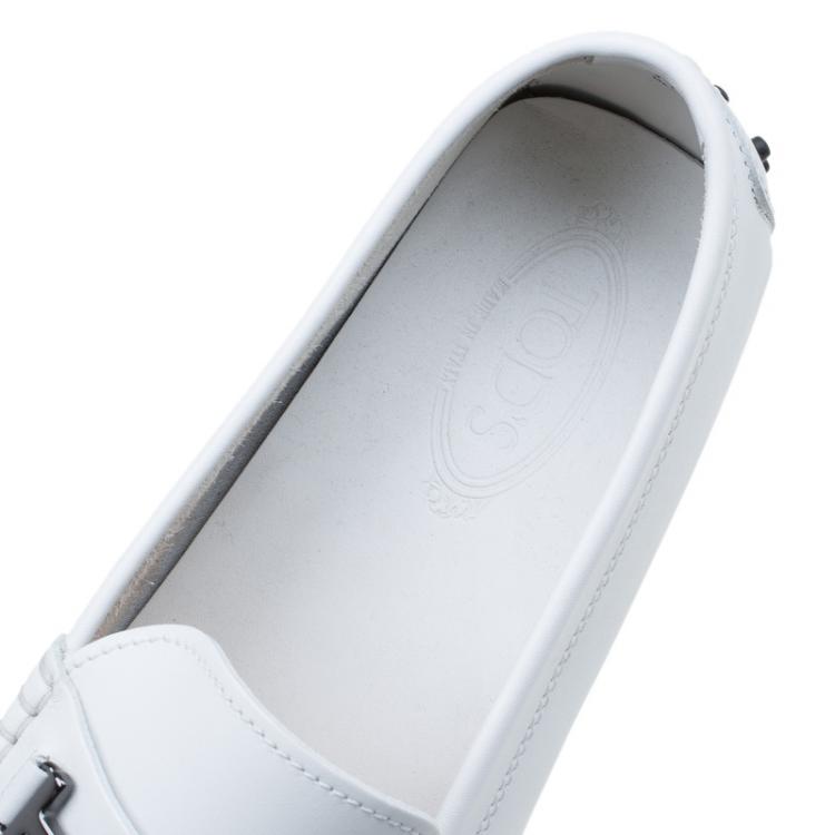 Pre Owned Tod's White Leather Horsebit Buckle Loafers Size 46.5