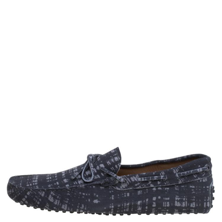 Pre Owned Tod's Grey Printed Suede Bow Loafers Size 43