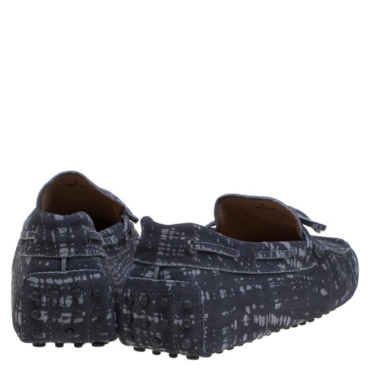 Pre Owned Tod's Grey Printed Suede Bow Loafers Size 43