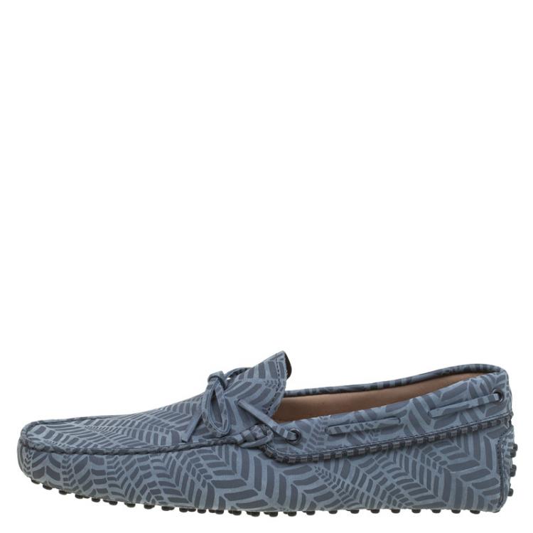 Pre Owned Tod's Grey Printed Leather Bow Loafers Size 44
