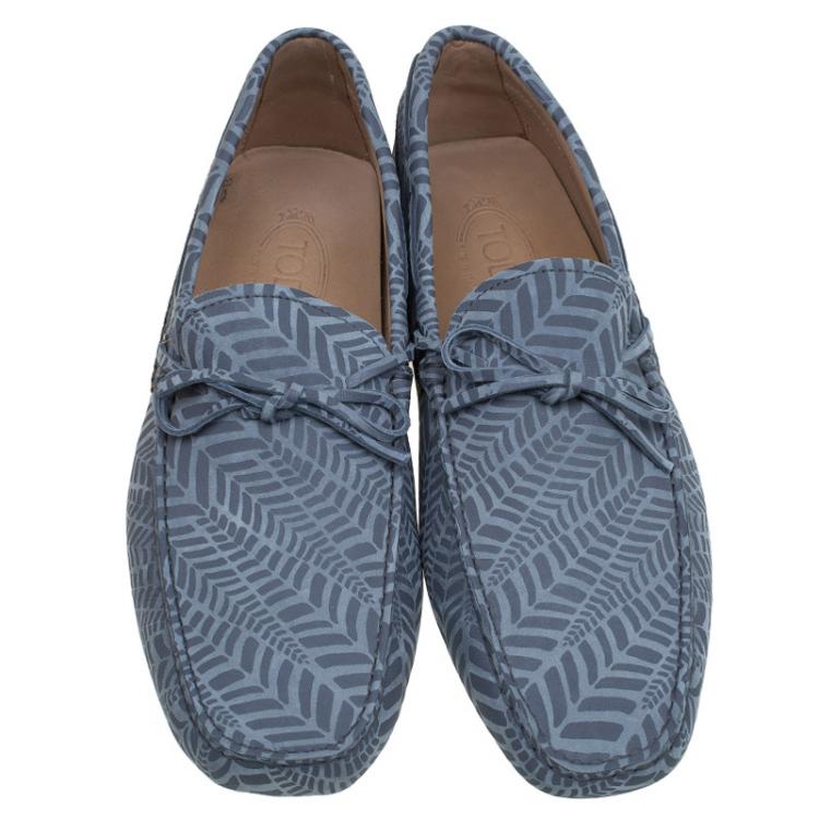 Pre Owned Tod's Grey Printed Leather Bow Loafers Size 44