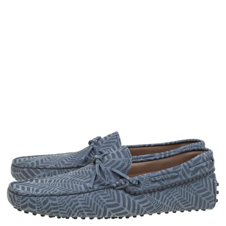 Pre Owned Tod's Grey Printed Leather Bow Loafers Size 44
