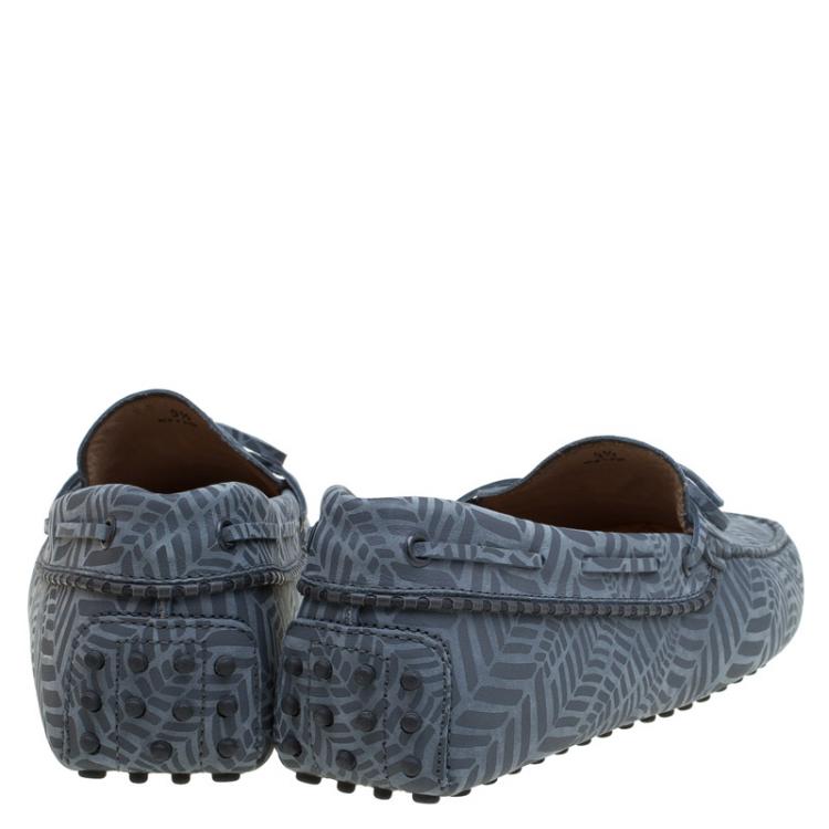Pre Owned Tod's Grey Printed Leather Bow Loafers Size 44