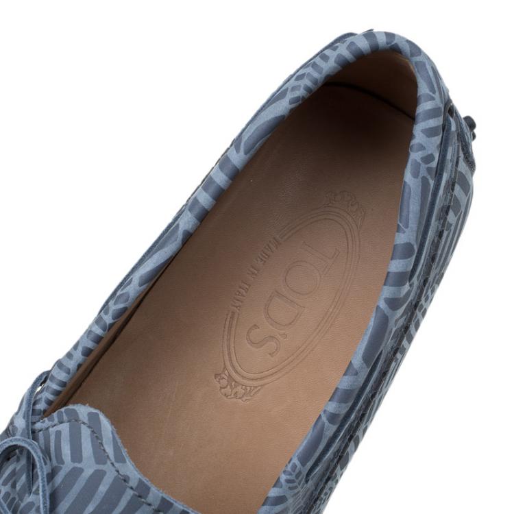 Pre Owned Tod's Grey Printed Leather Bow Loafers Size 44