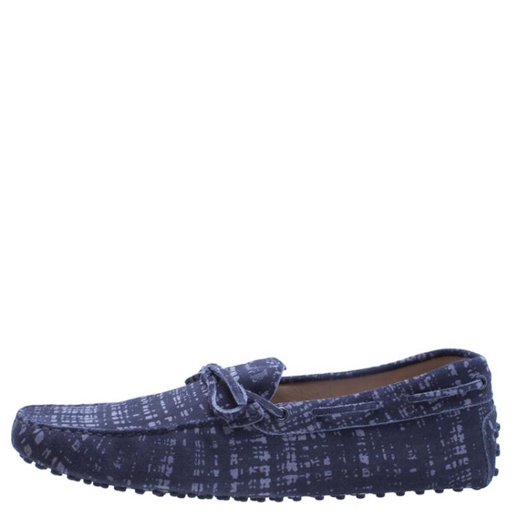 Pre Owned Tod's Grey Printed Suede Bow Loafers Size 44